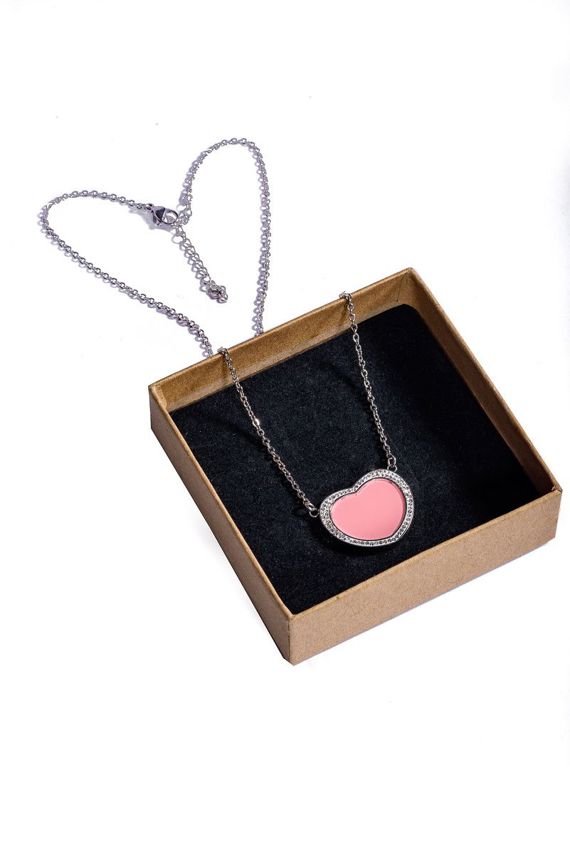 NFC pink heart necklace with silver chain