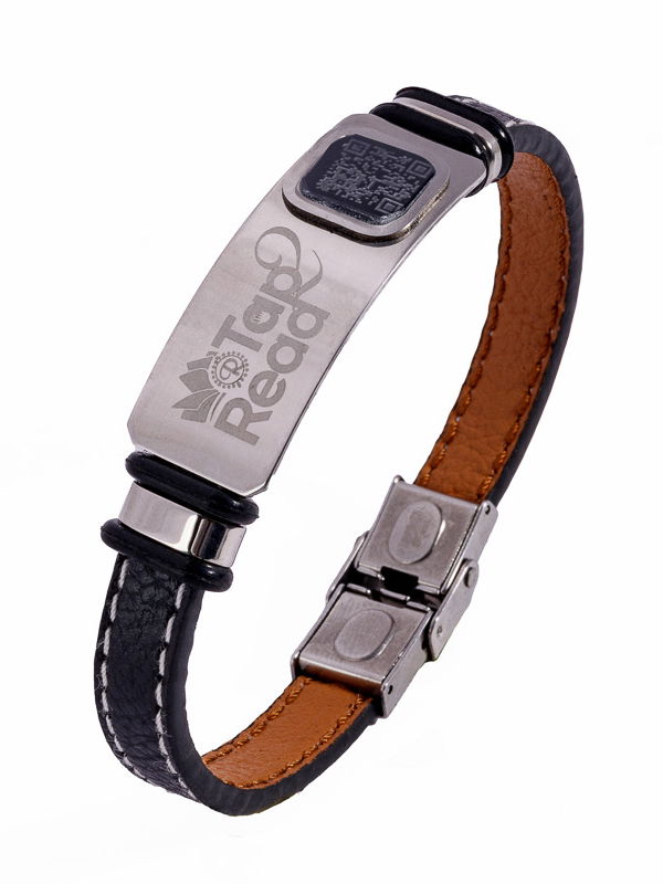 Tap2read  silver metallic band and 100% pure leather bracelet 