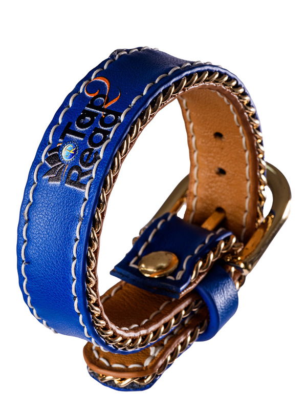 Tap2read 100% pure leather and metal  strap bracelet Blue