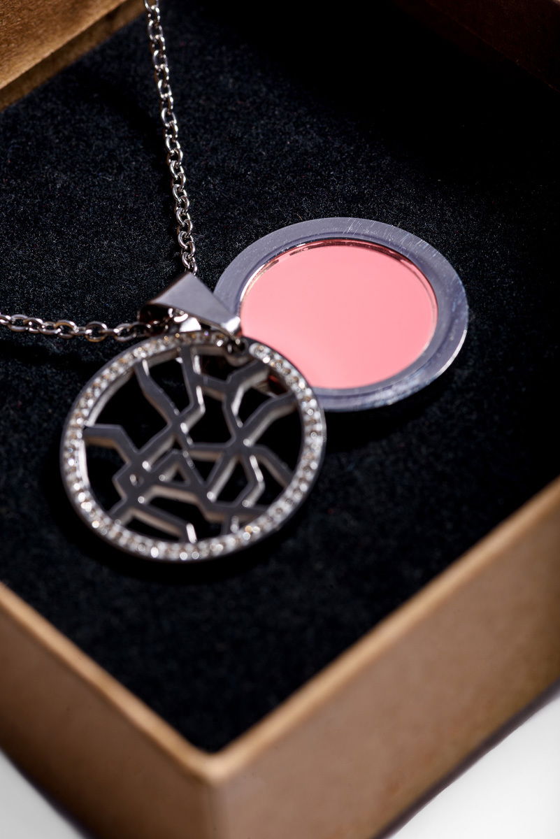 NFC pink heart necklace with silver chain