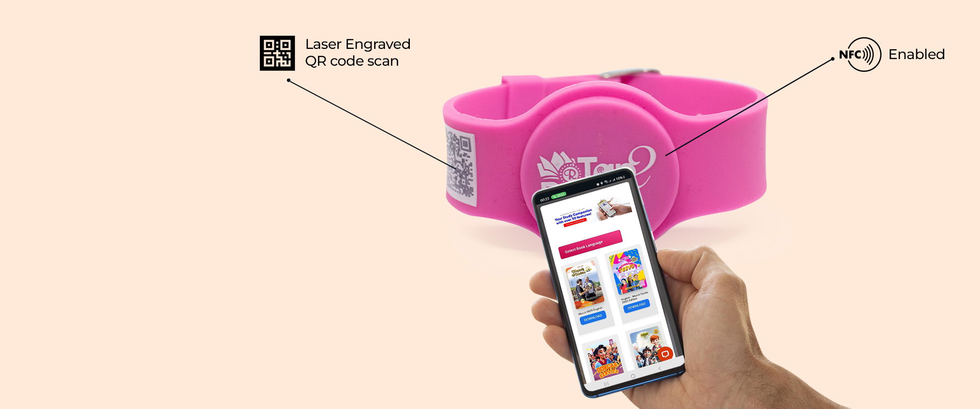 Christian bracelet with NFC and QR code for sharing Rhapsody of Realities